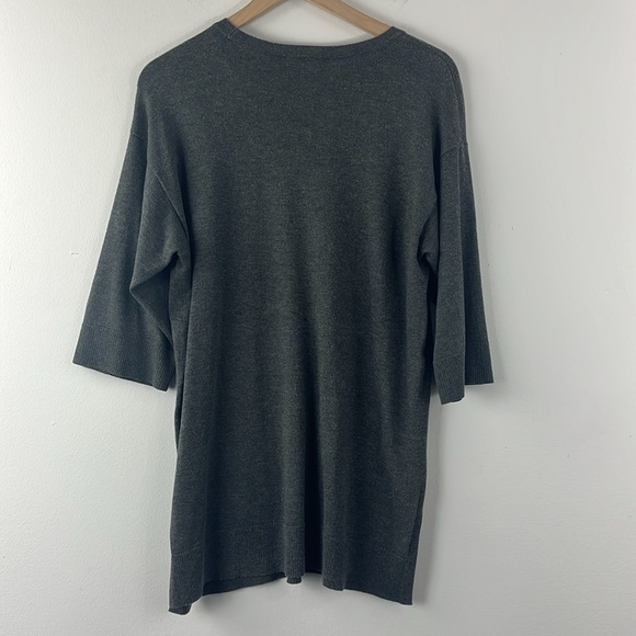 Eileen Fisher Grey 3/4 Sleeve Tunic Sweater Top Womens Size MP Minimalist Career - Picture 2 of 8
